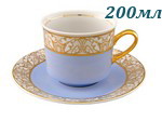 Чайная пара 200 мл Сабина (Sabina), Золотые листья, Голубая (Чехия) Чайная пара 200 мл Сабина (Sabina), Золотые листья, Голубая (Чехия)
